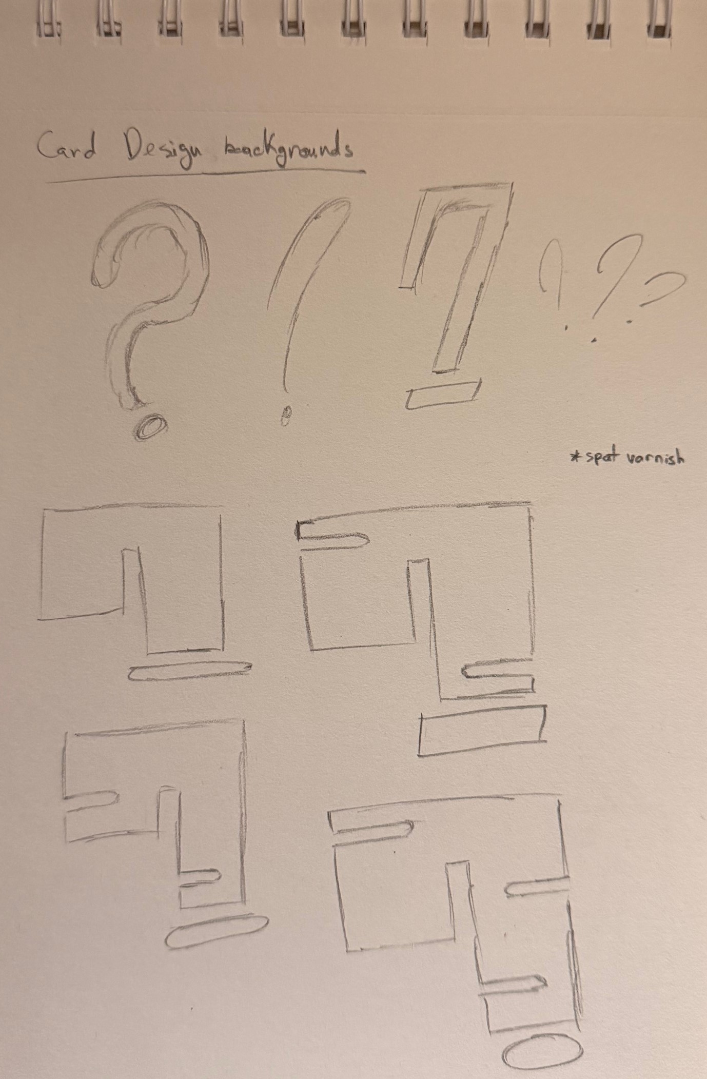 Multiple sketches of different styles of a question mark.