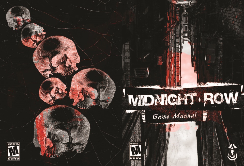 "Midnight Row" game front and back cover, spread 1