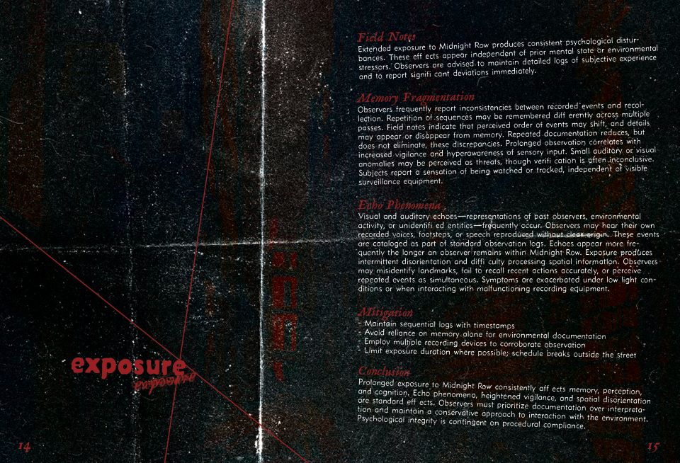 "Midnight Row" exposure page, spread 9